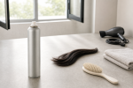 Unbranded hair care setup for Aerosol Dry Shampoo: Spray Distance, Ventilation, and Flammability
