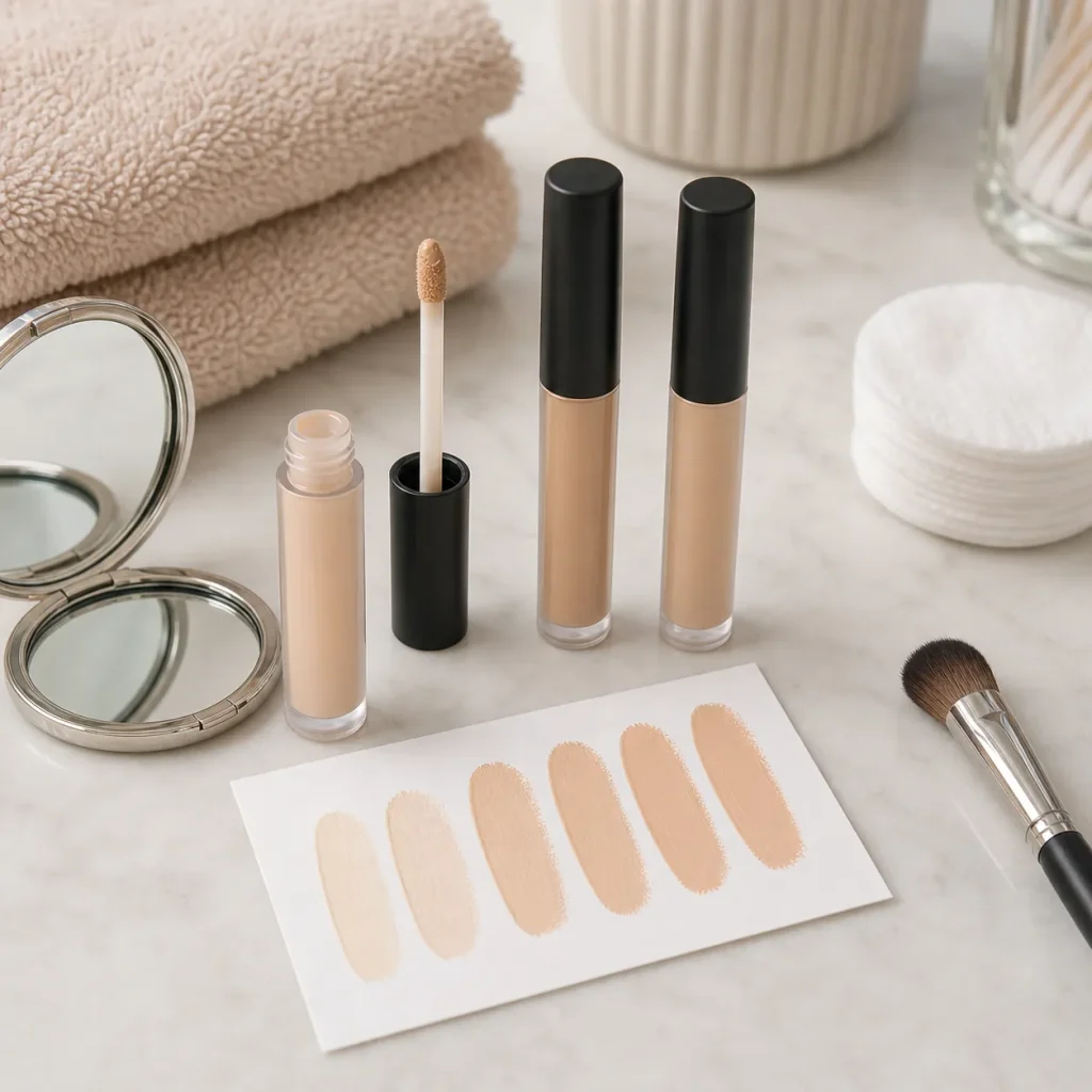 concealer shade and label comparison setup