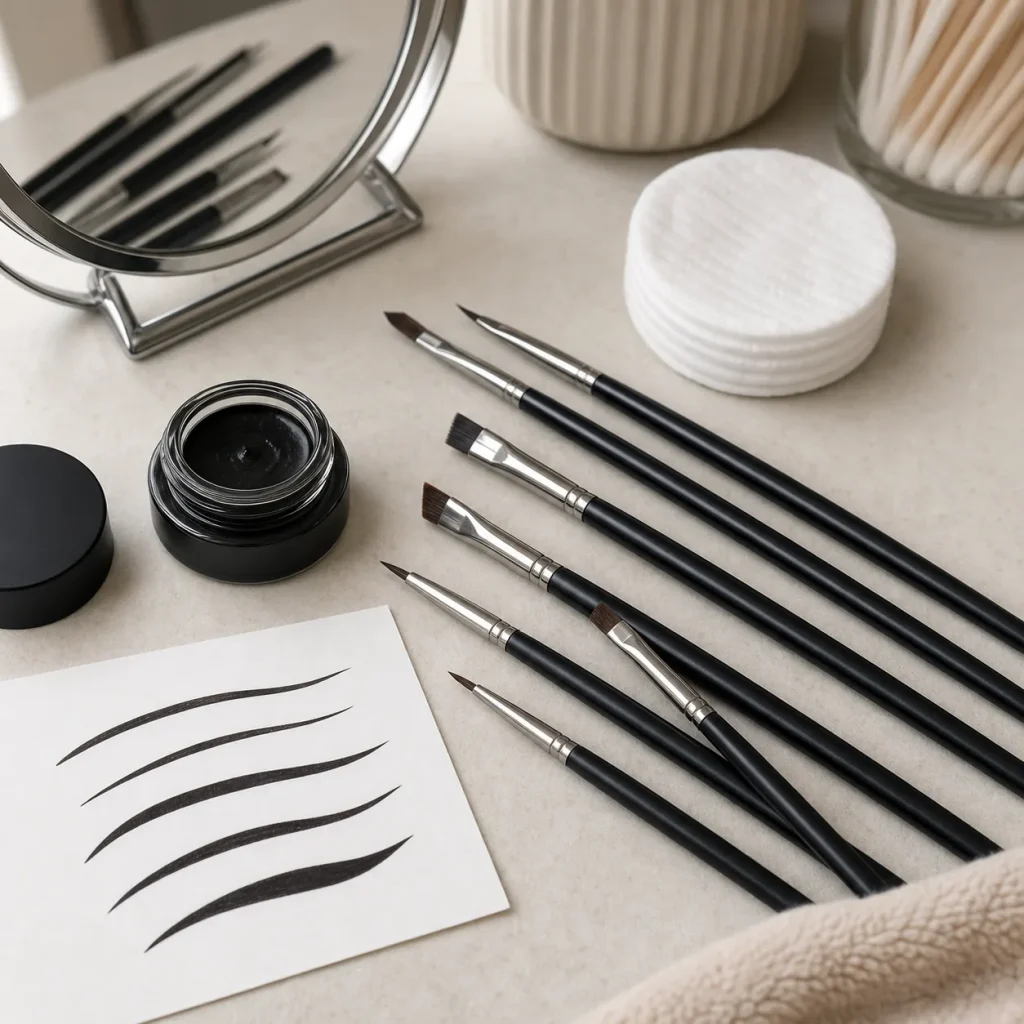 eyeliner brush shape comparison setup