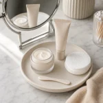 Korean eye cream routine setup with clean applicator