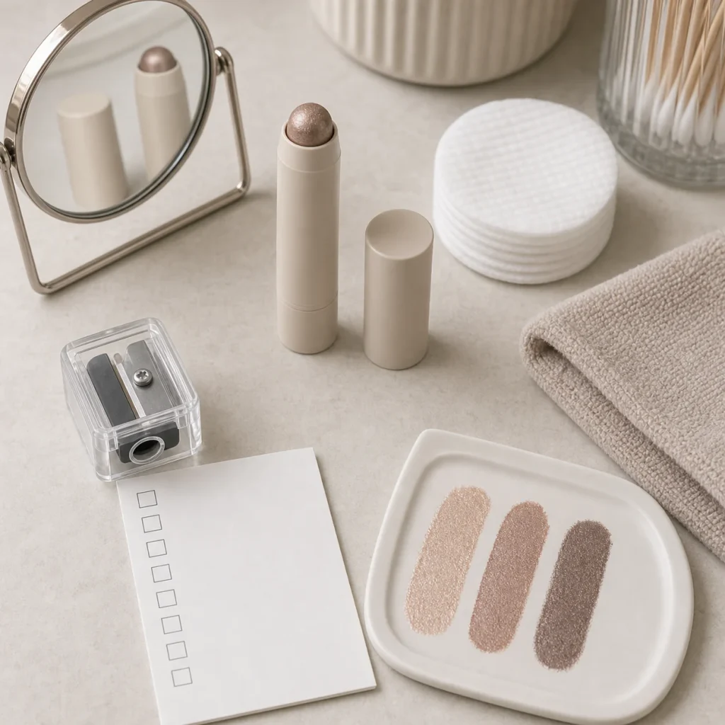 eyeshadow stick application and hygiene setup