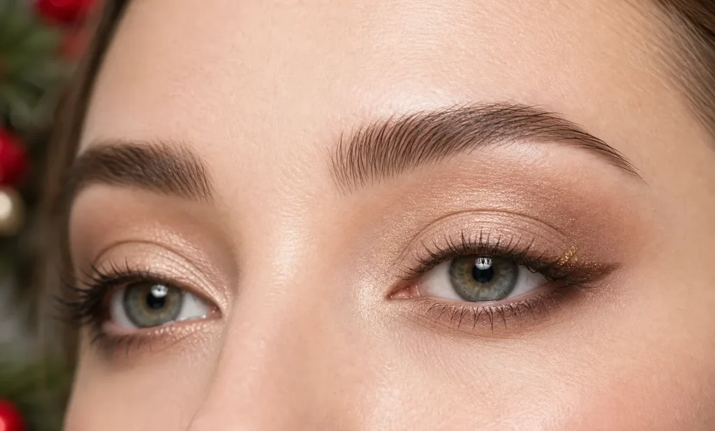 holiday eye makeup shimmer and liner close-up