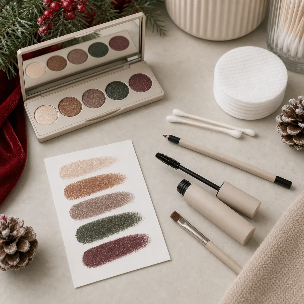 holiday eye makeup color and tool setup