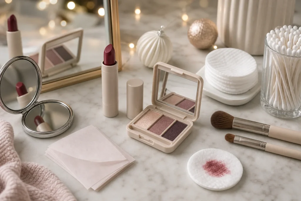 holiday makeup touch-up and removal setup