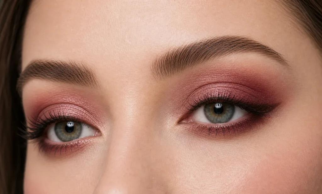 red eye makeup burgundy shadow placement close-up