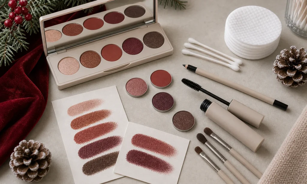 red eye makeup shade and tool setup