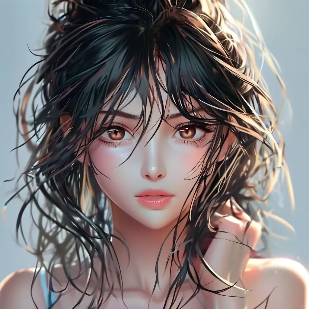 beautiful anime girl with messy hair