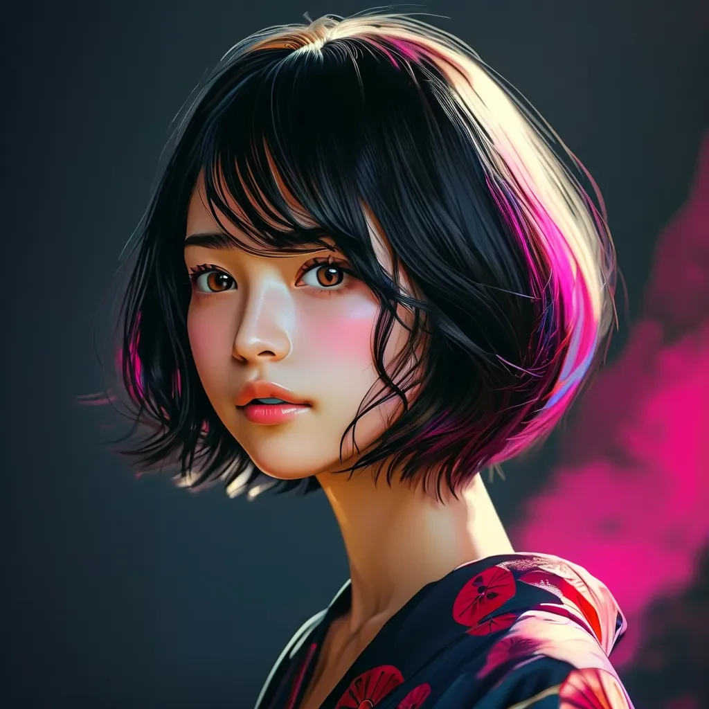 beautiful ai japanese bob hair girl portrait