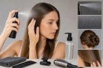 Unbranded hair care setup for Non-Aerosol Hair Spray: Pump Pattern, Hold, and Drying