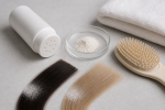 Unbranded hair care setup for Powder Dry Shampoo: Dispensing, Oil Absorption, and Residue Removal